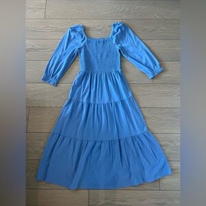 J. Crew smocked tiered midi dress blue size small